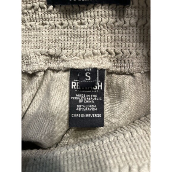 American Rewash Linen blend White Leg Smocked Waist Oatmeal Pants Size Small - Picture 6 of 7